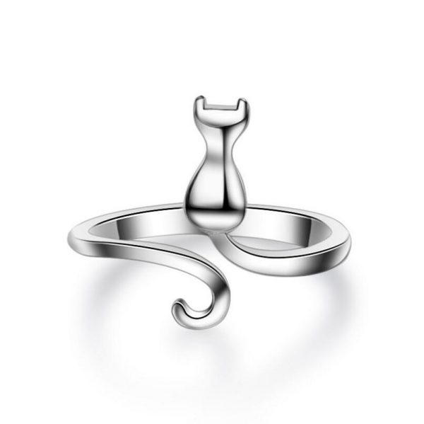 Malý prstýnek z bižuterního kovu - kočka s ocáskem 1 - pro milovníky koček