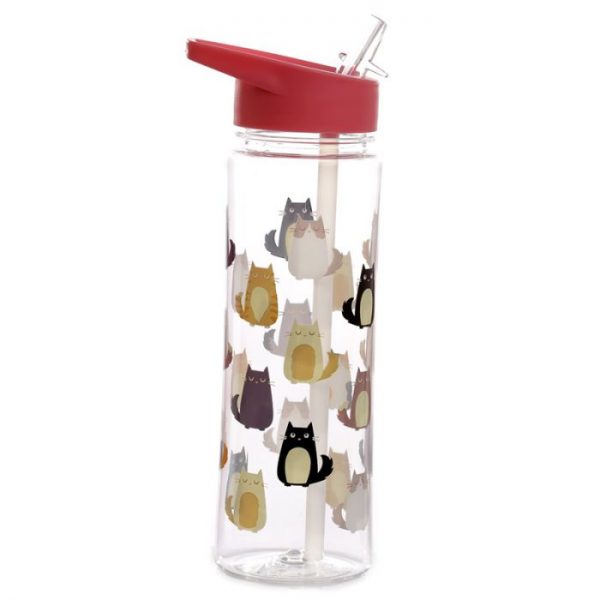 Opakovaně použitelná 550ml plastová láhev s slámkou - Kočka Feline Fine 1 - pro milovníky koček