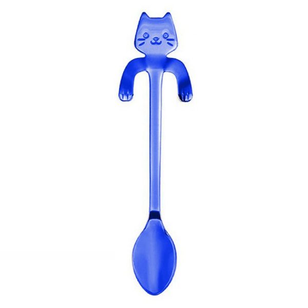 Kovová lžička s motivem kočky - modrá 1 - pro milovníky koček