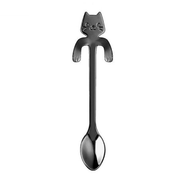 Kovová lžička s motivem kočky - černá 8 - pro milovníky koček