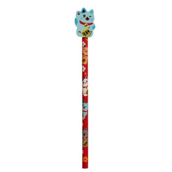 Maneki Neko kočka štěstí tužka s gumou - modrá 1 - pro milovníky koček